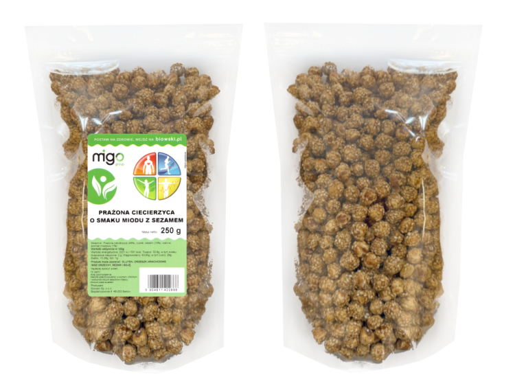 prażona ciecierzyca o smaku miodu z sezamem GOmigo 250g
